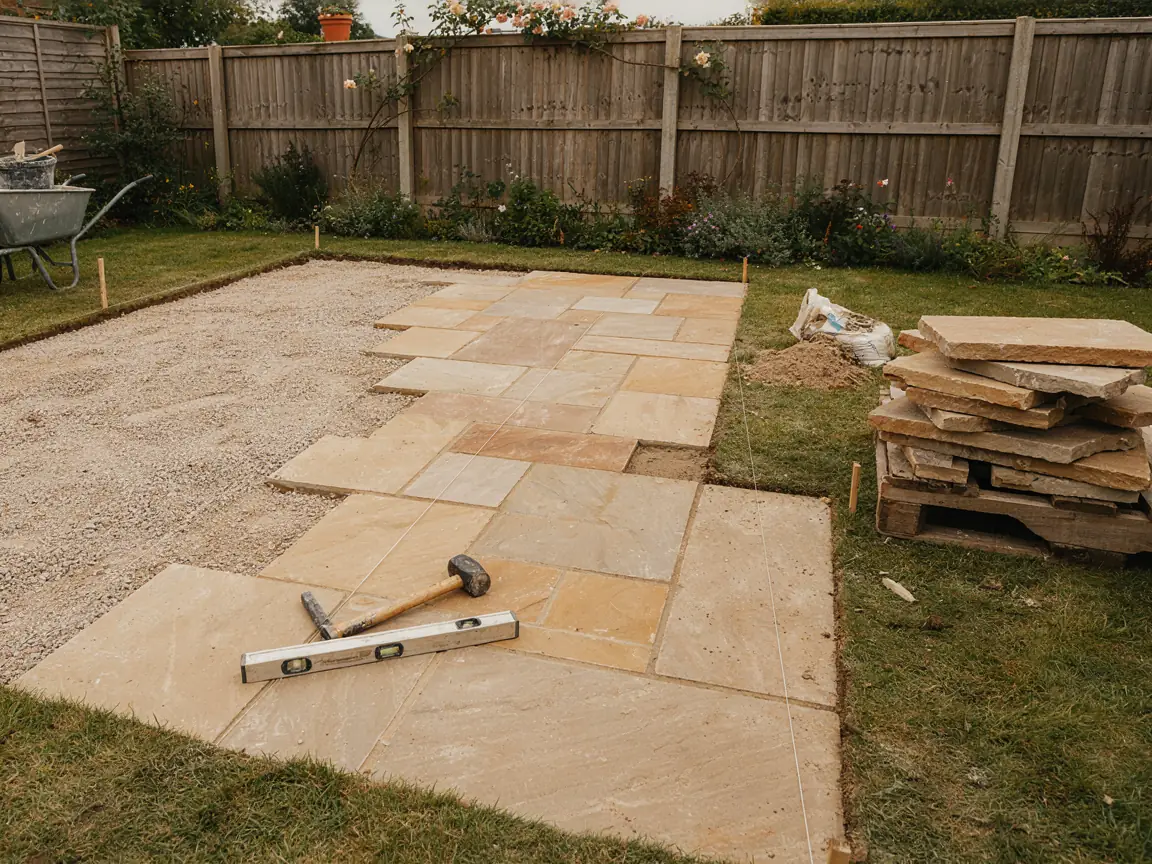 A patio part-way through being laid